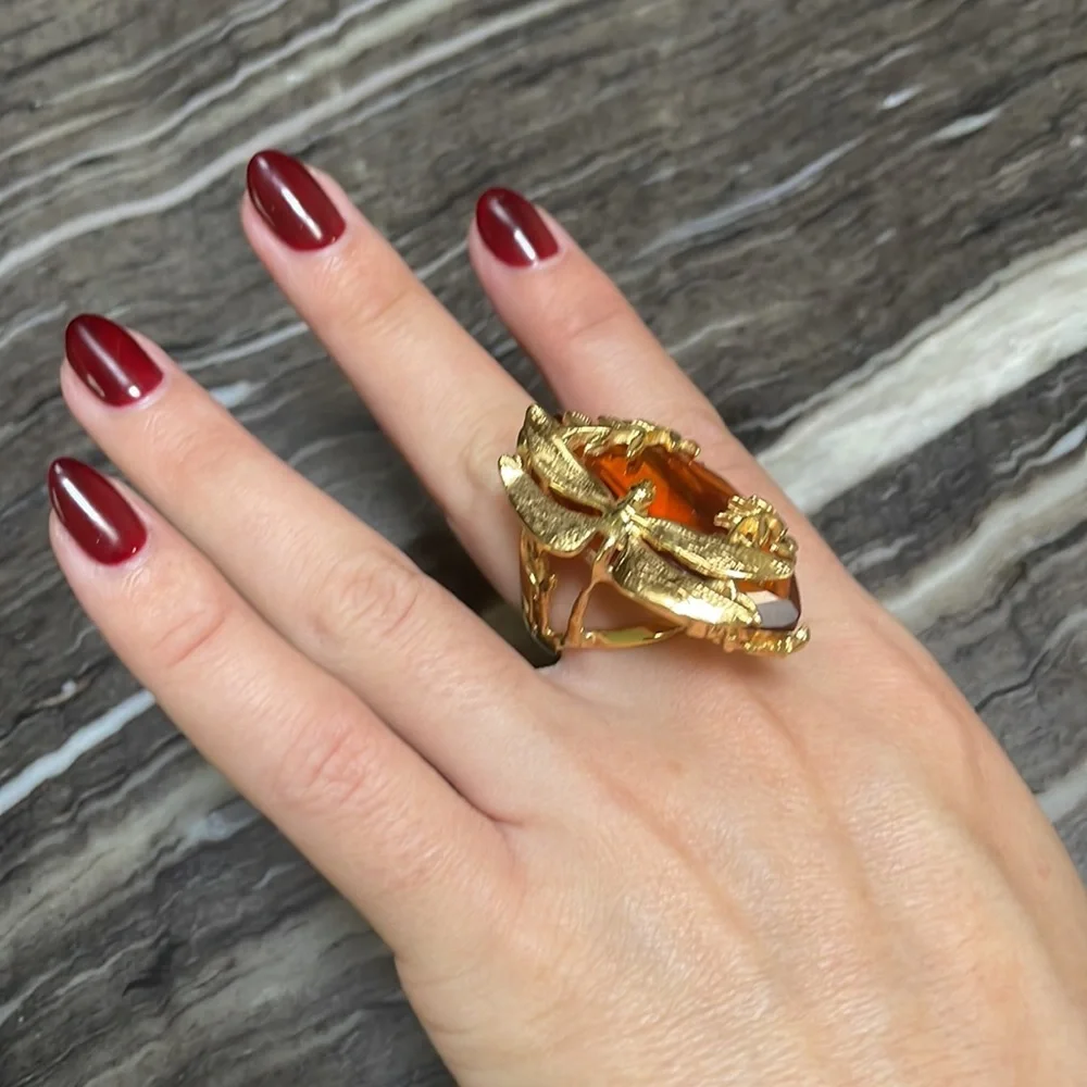 Gorgeous Cocktail Ring Dragonfly with Citrine Marquis cut